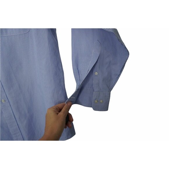 Tommy Hilfiger Button Down Dress Shirt Blue Stripes Long Sleeves Mens 16 1/2 - Picture 3 of 4